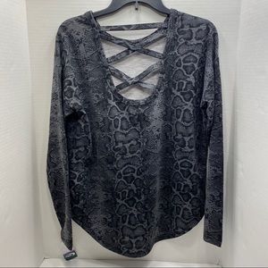 Gray Black Snakeskin Long Sleeve Lattice Open Back
